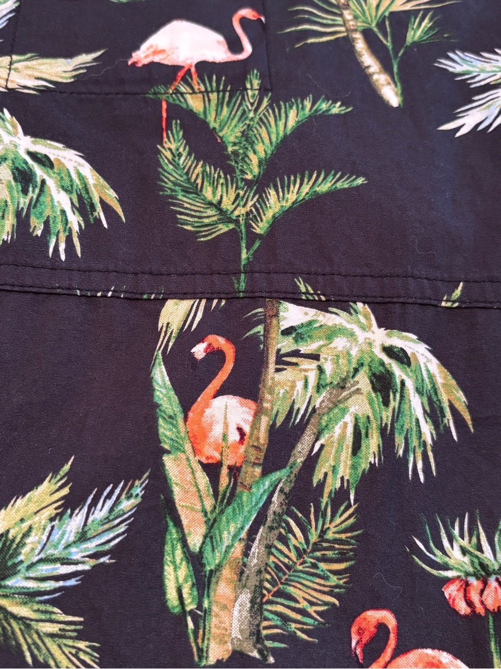 Denim & Flower Black Hoodie with Green Palm & Pink Flamingo Print - Picture 3 of 10